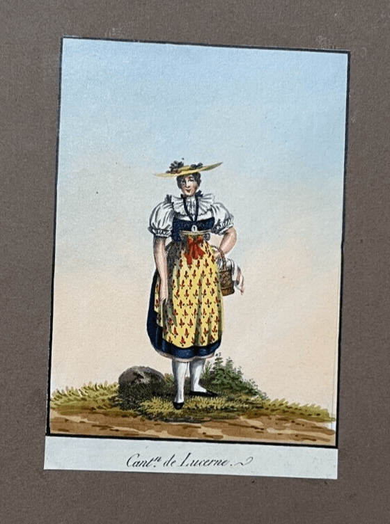 Vintage Original Old Drawing People, Portrait Canton of Lucerne