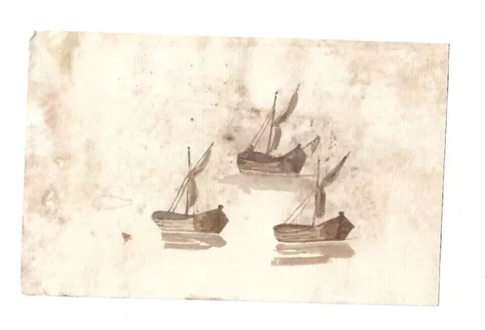 Antique Ink Drawing Original 19th century Boats Sketches image 4