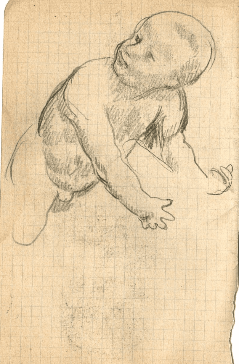 Vintage Pencil Original Drawing Baby Portrait Sketch image 1