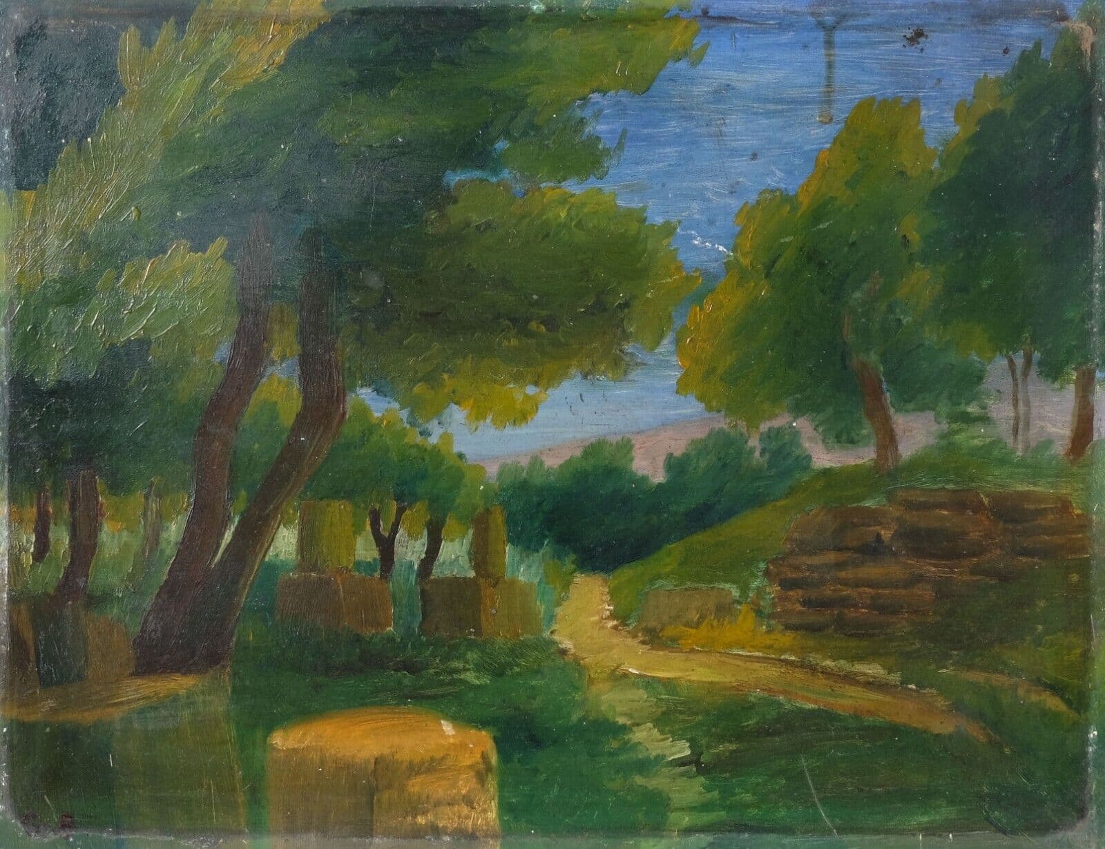 Vintage Original Painting signed Olympia Landscape Forest and Trees image 1