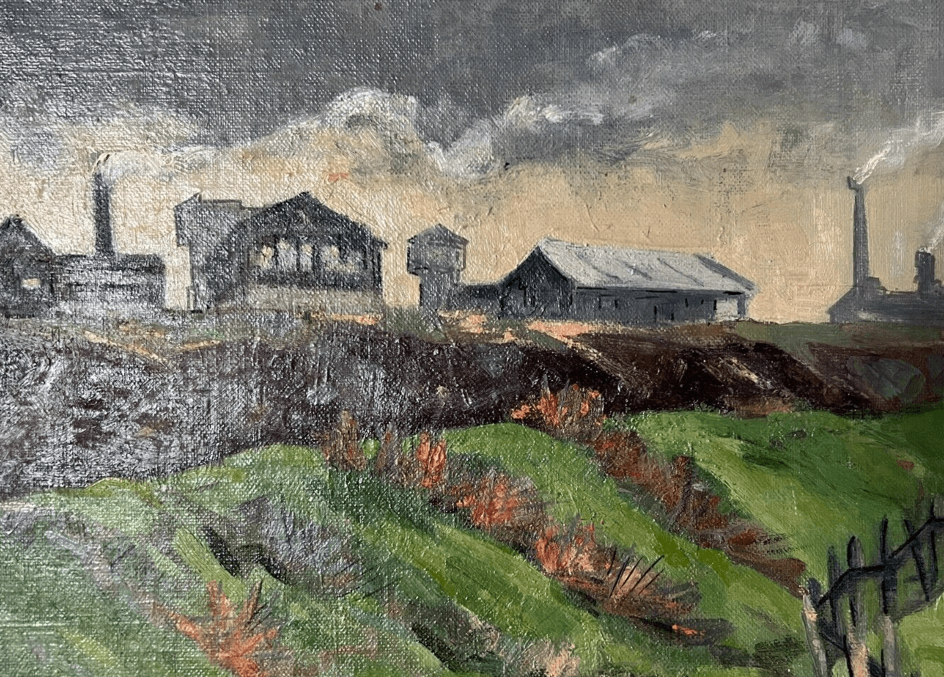 Vintage Original Painting Landscape, Cityview, Houses, Architecture image 1