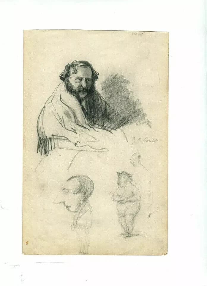 Antique Pencil Original Drawing Man Caricature Portraits image 5