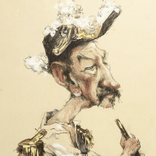 Antique Ink Drawing Old Original Signed Caricature Military Man Portrait image 2