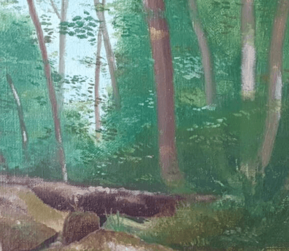 Antique Painting Original Landscape, Forest, Trees, Rocks signed image 4