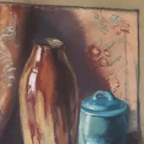 Antique Drawing Pastel Still Life Vase and Sculpture c. 1910 image 5