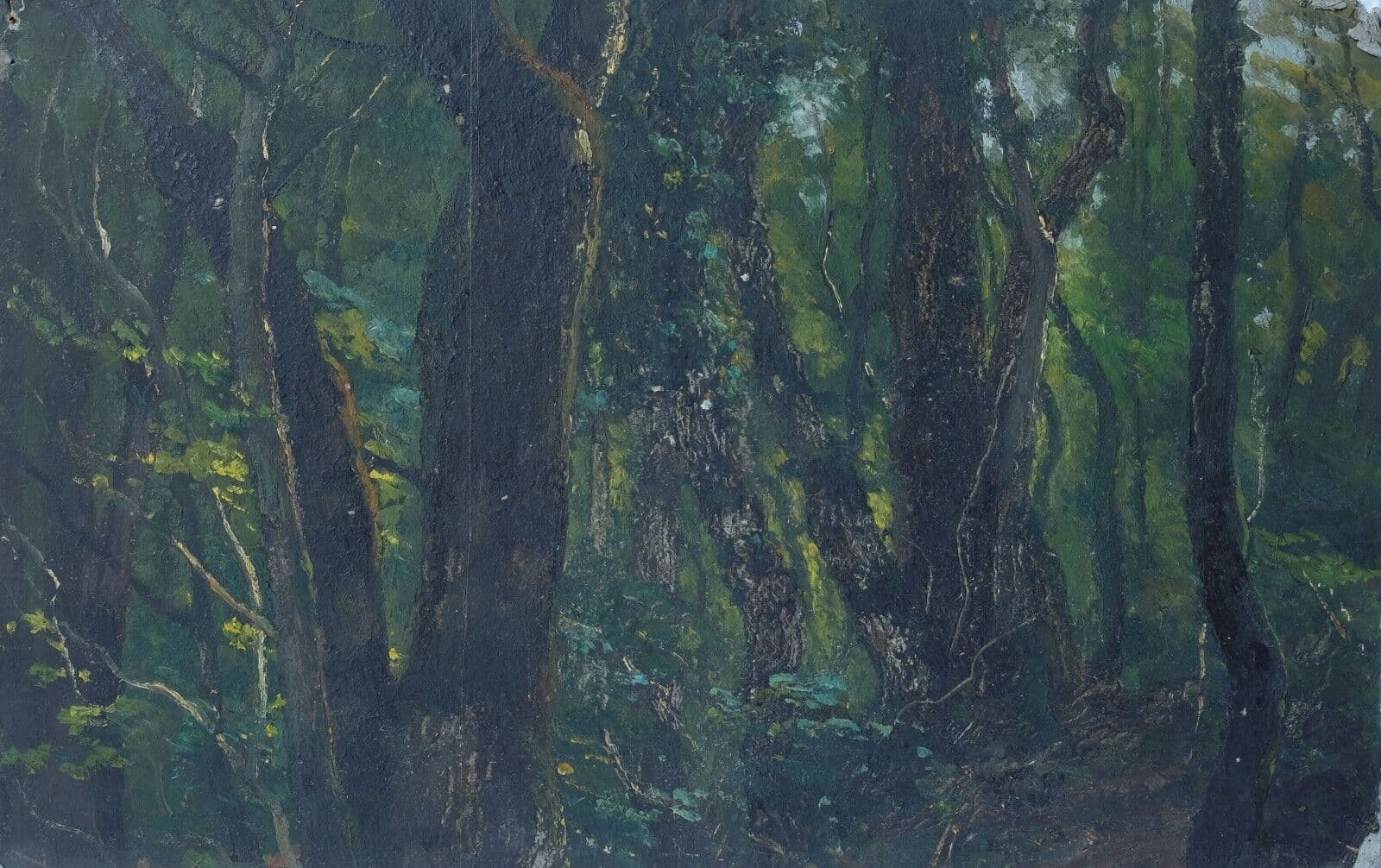 Antique Original Painting Landscape, Trees, Forest 19th century