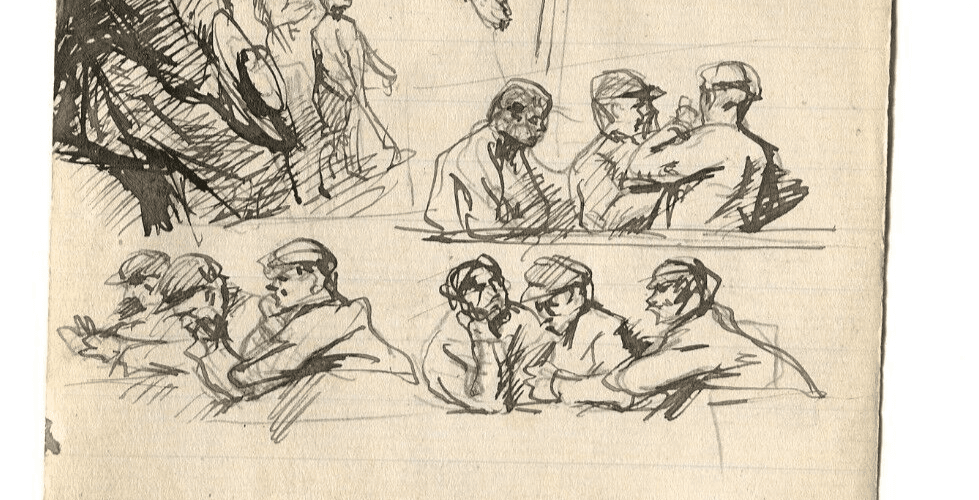 Vintage Ink Original Drawing Men Figures Impressionism Sketches image 5