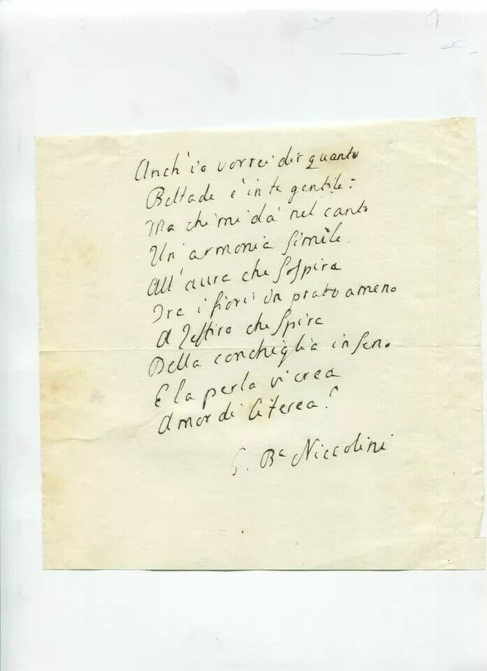 Manuscript Letter Poem Old Original Giovanni Battista Niccolini (1782-1861) image 4