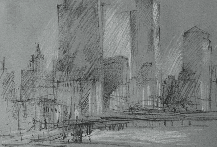 Modern Drawing Original signed New-York Cityview, Buildings image 1