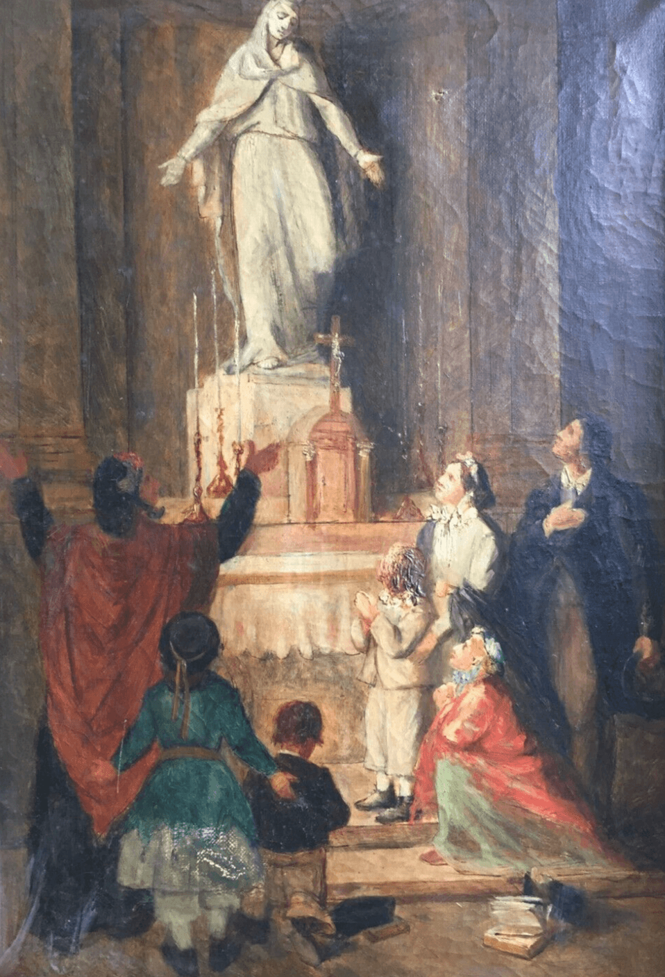Antique Original Painting Painting Religious Scene, Church, Mary 19th century image 1