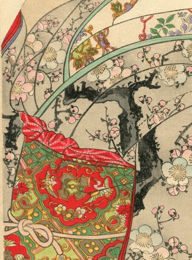 Antique Japanese Woodprint of a Geisha Woman Portait, Fan Asian Art Print Ukiyo image 3