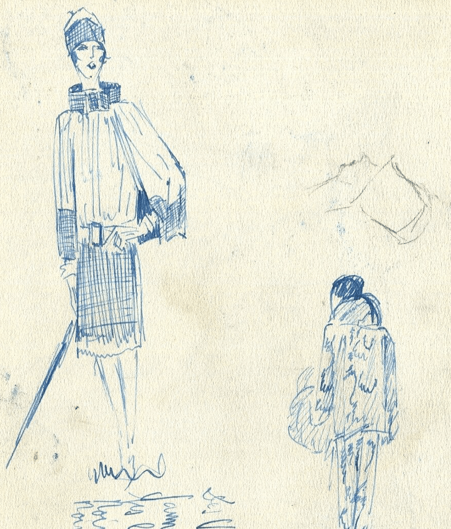 Vintage Ink Original Drawing Women and Texts circa 1930