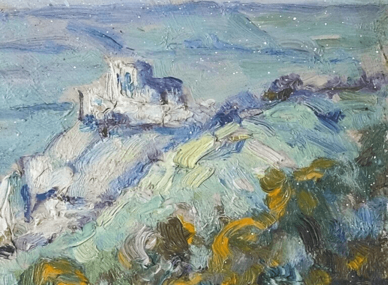 Antique Original Painting Blue Mountain Landscape signed image 2
