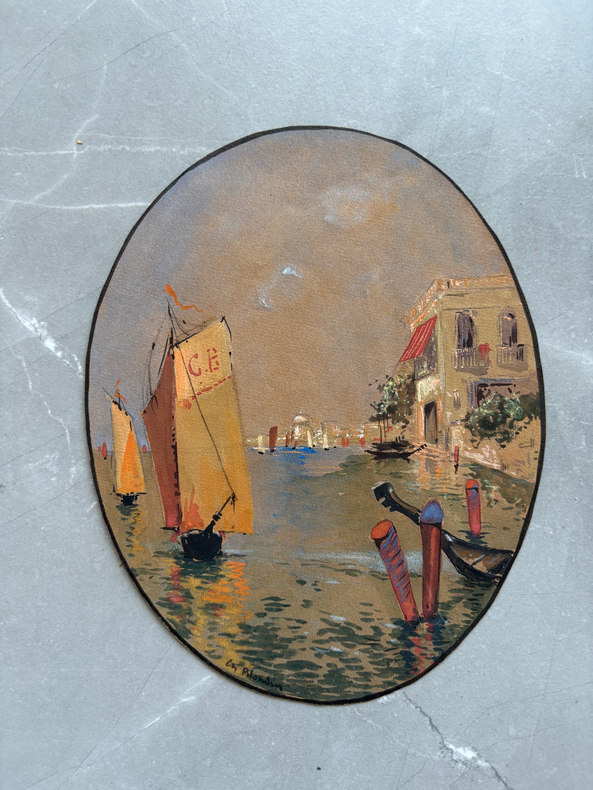 Antique Drawing Original signed Charles BLONDIN (1913-1991) Italy Seascape image 1