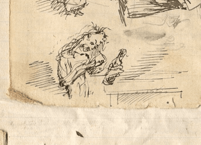 Antique Ink Drawing Original People, Multiples Sketches image 5