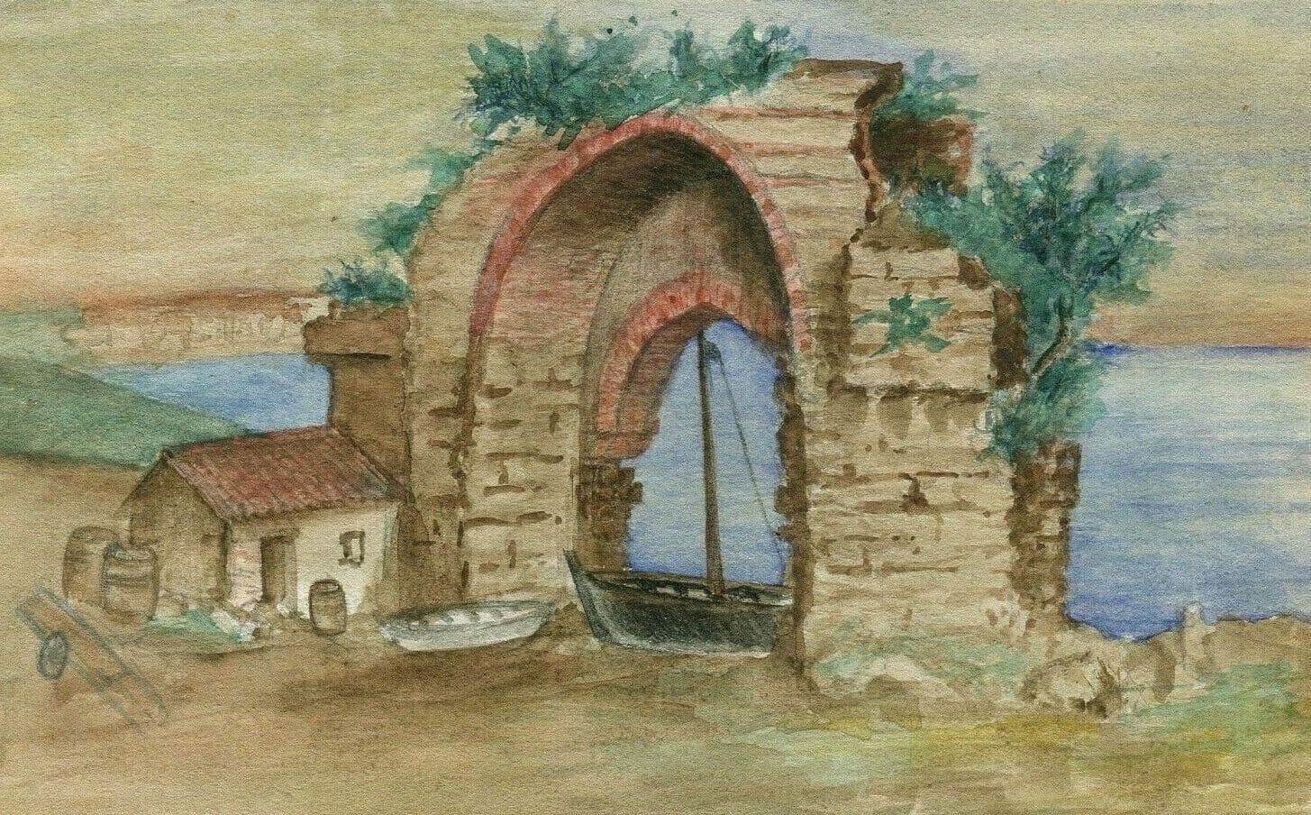 Vintage Drawing Candle, Béjaïa, Algeria, Landscape, Sea, Soummam
