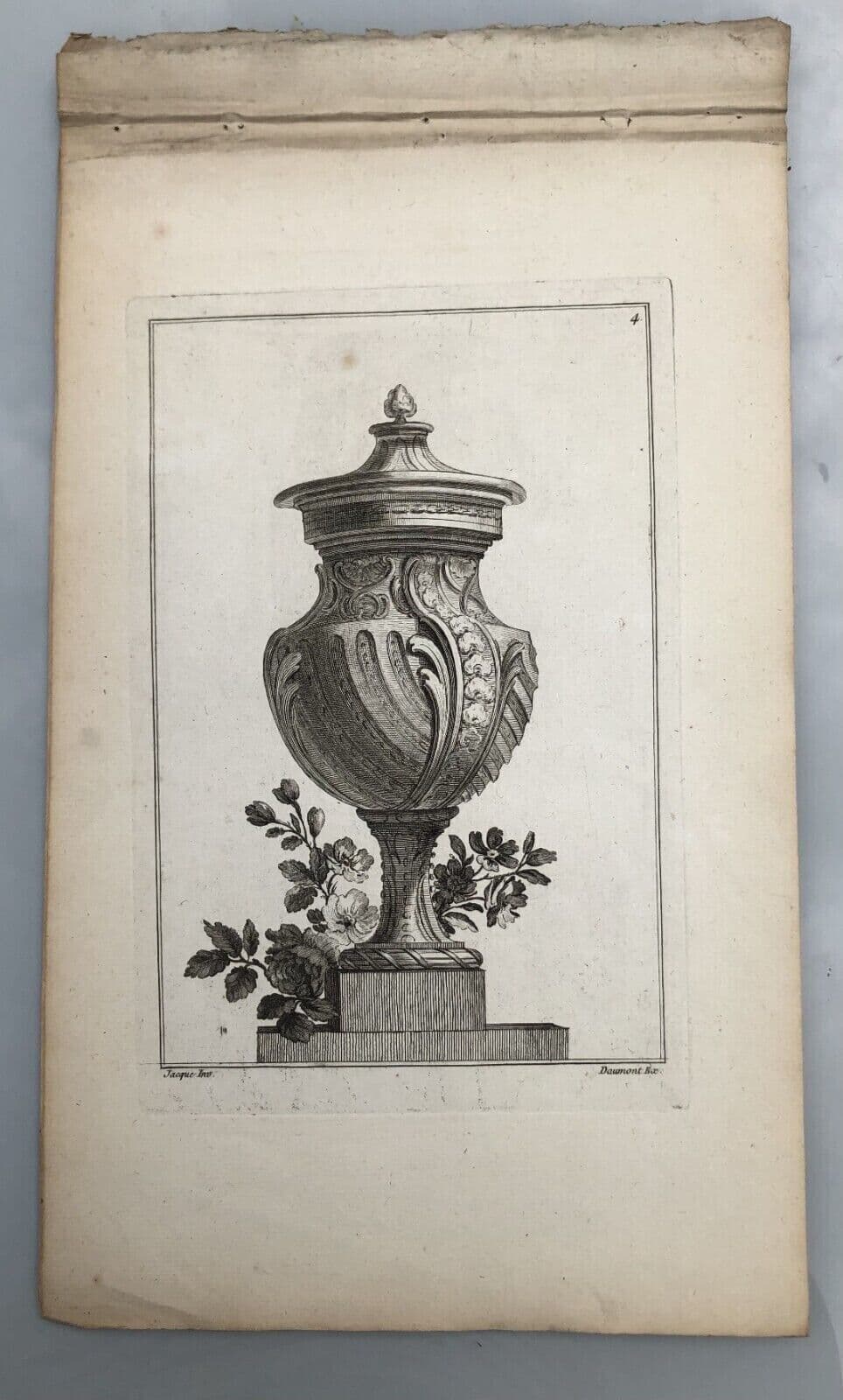Antique Original Pierre François TARDIEU (1711-1771) Vases Etching x5 image 3