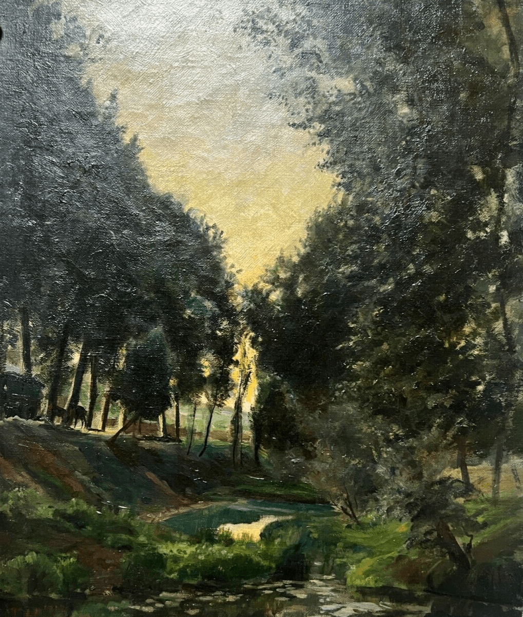 Antique Painting Original Landscape, Forest, Trees signed HAREUX image 1