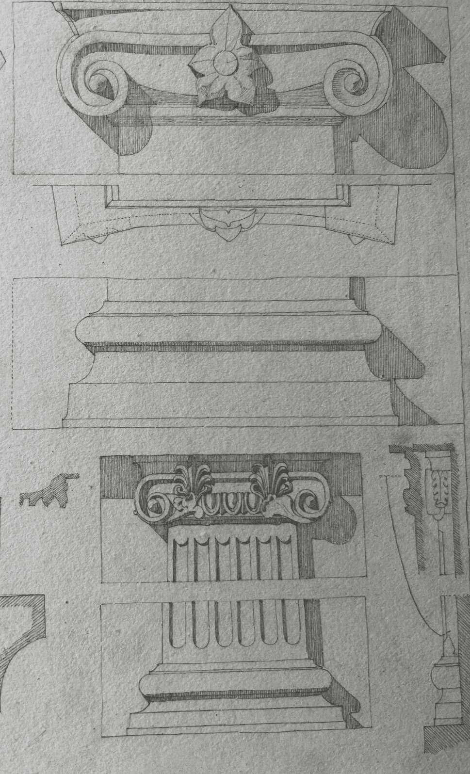 Drawing 19th century Original Antique Pencil Architecture Columns Artwork image 1