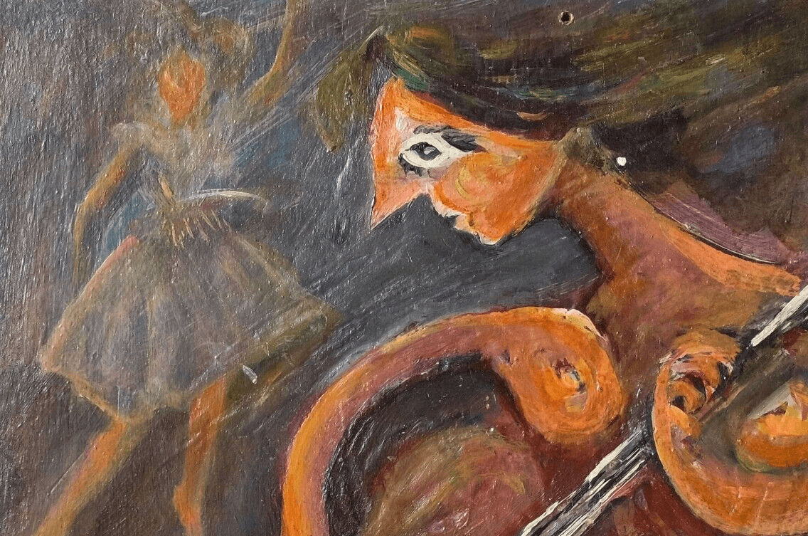 Modern Original Painting Cubist Woman Portrait with Violon image 3