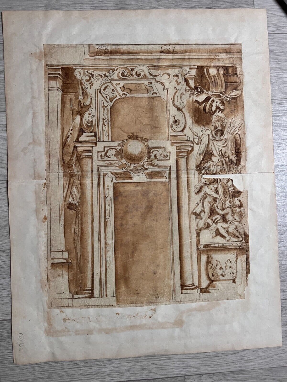 Original Antique Drawing Architecture, Sculpture, Art, Doors 18th century image 7