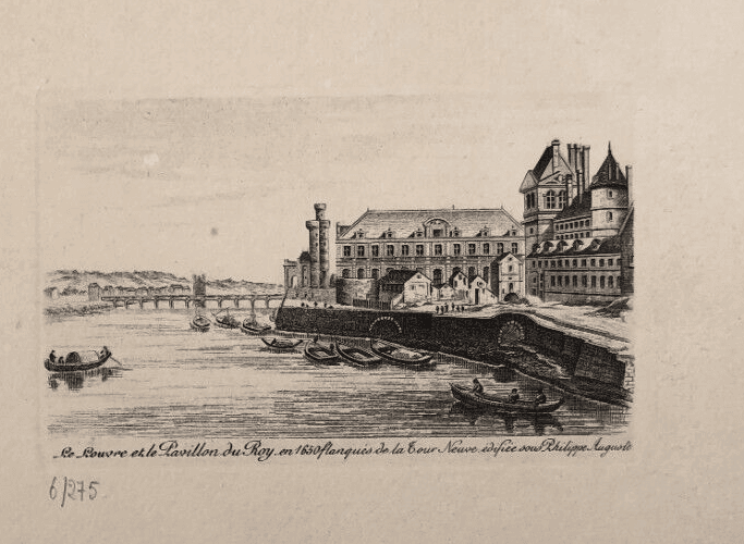 Antique Etching Original Landscape, Louvre, Pavillon le Roy, Tour Neuve image 1