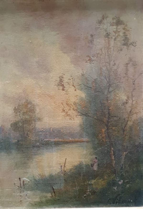 Painting Woman in a Forest Tree Landscape image 1