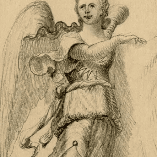 Antique Drawing Pencil Original Angel Portrait Chaumery St Marcel image 3