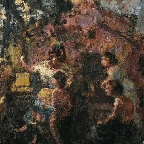Antique Oil Painting Original Figures and Cow, Mythology 19th century French image 3