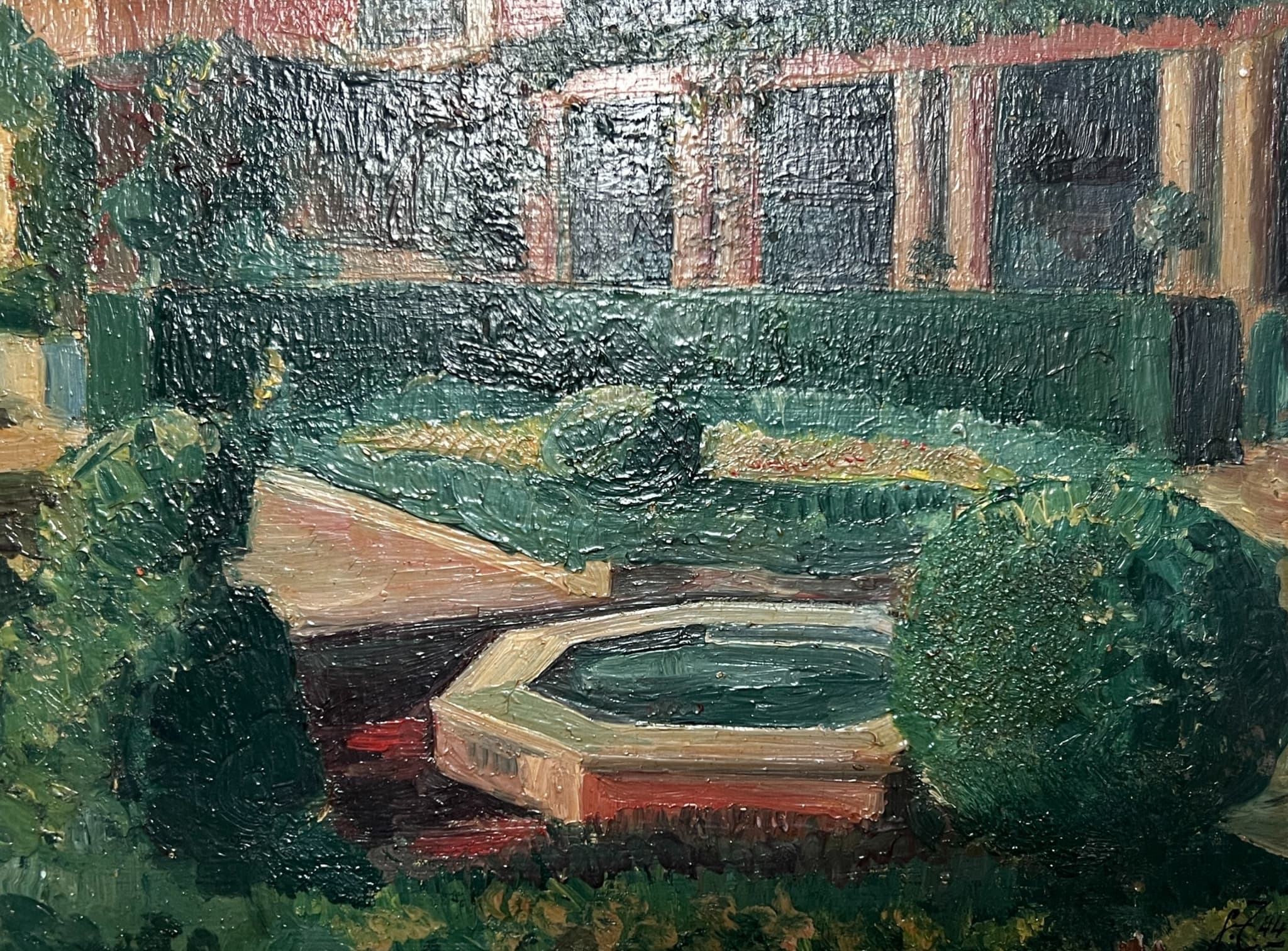 Painting House Garden Fountain Landscape image 1
