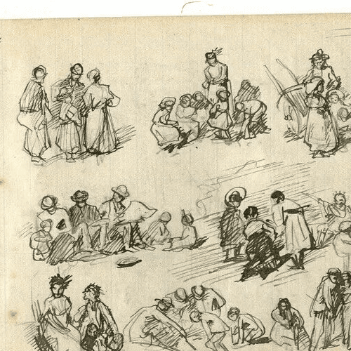 Vintage Ink Drawing Impressionist Family and Children Figures image 8