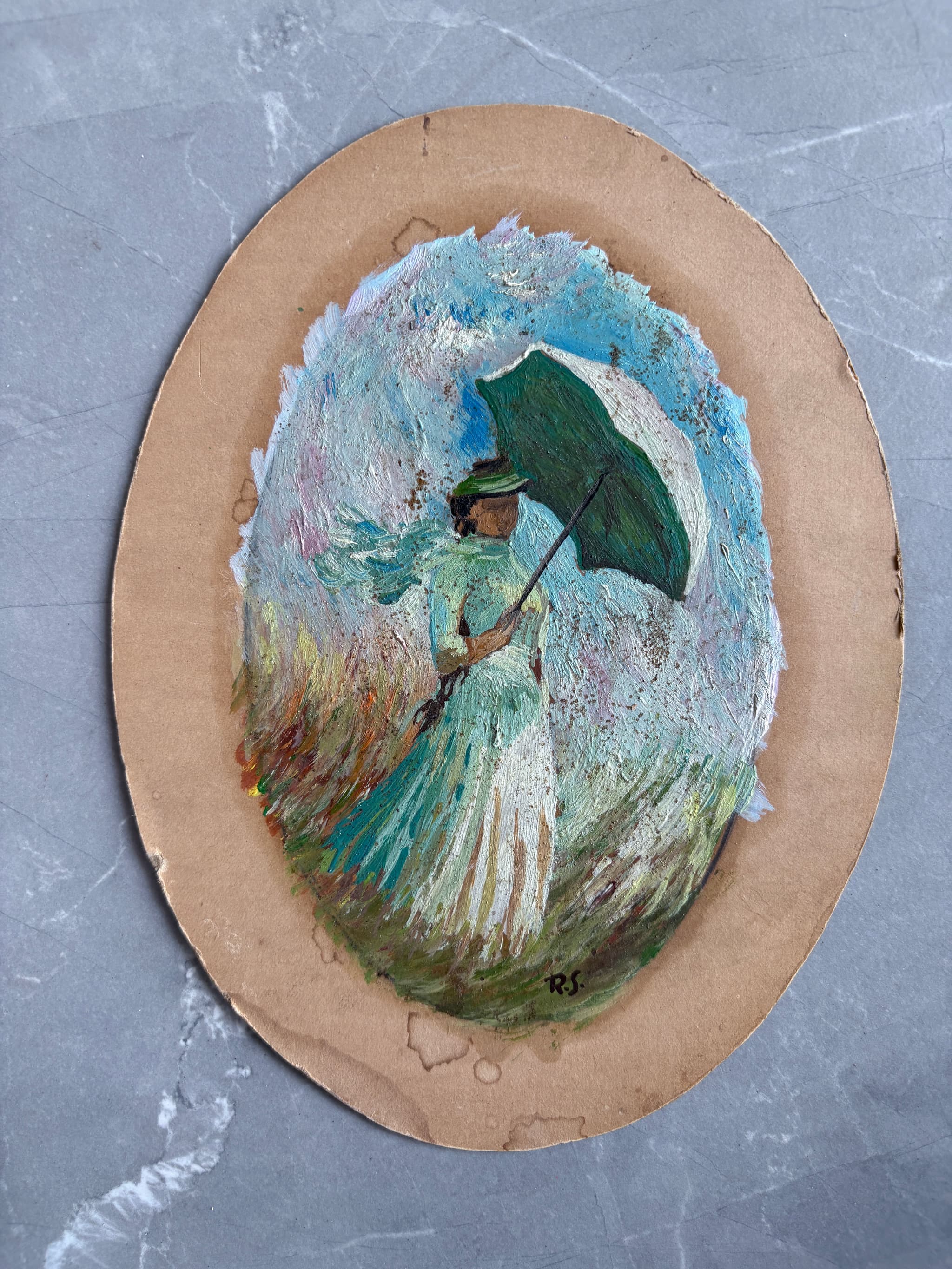 Antique Oil Painting signed Woman Portrait with Umbrella Framed image 3