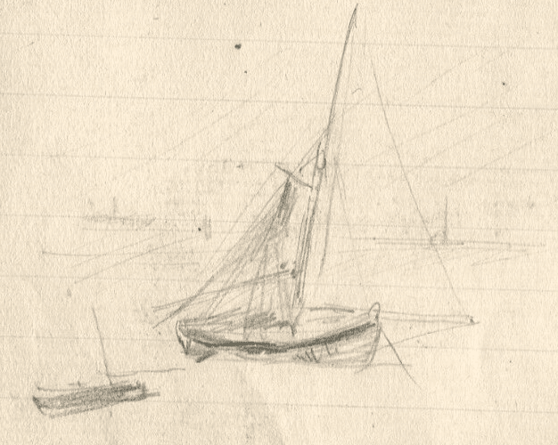 Vintage Pencil Original Drawing Maritime Landscape, Boats, Seascape image 2