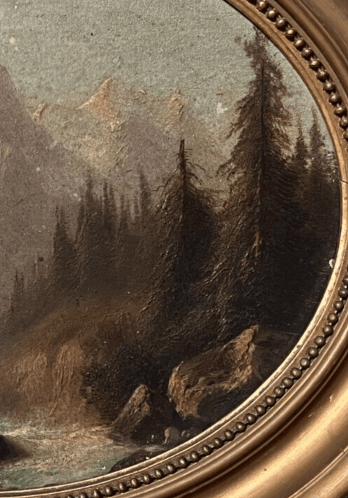 Antique Painting Original Landscape, Mountain, River, Trees, Berner Oberland image 6