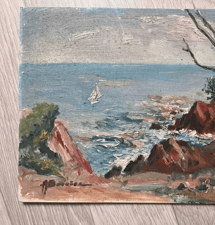 Antique Original Painting Seaside Landscape, Rocks signed image 4