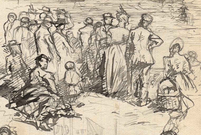 Vintage Ink Original Drawing Family Figures, Women, Sailors, People Sketch image 2