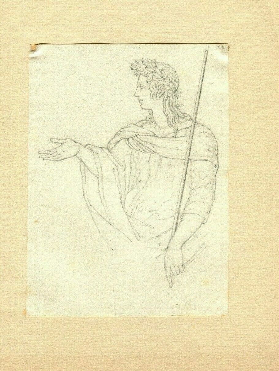 Vintage Pencil Drawing 19th century Mythological Greek Figure image 1