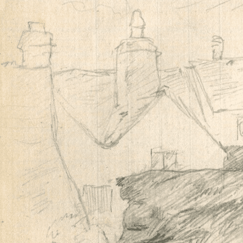 Antique Pencil Original Drawing Houses Sketches image 2