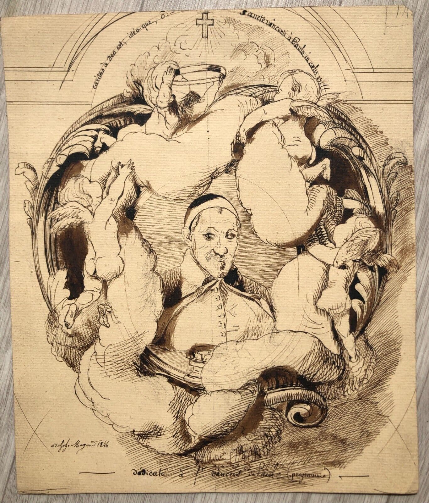 Antique Original Drawing Dominique Antoine MAGAUD (1817-1899) St Vincent de Paul image 6