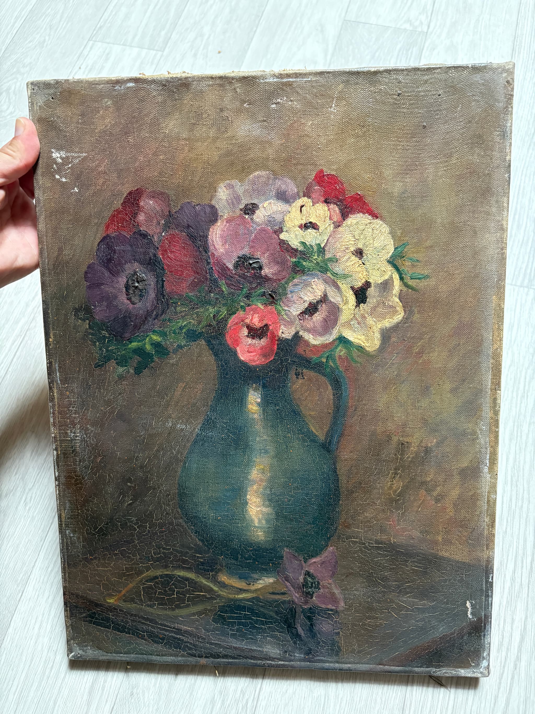 Antique Oil Painting Original Flowers Bouquet, Vase, Still Life Artwork Floral image 4