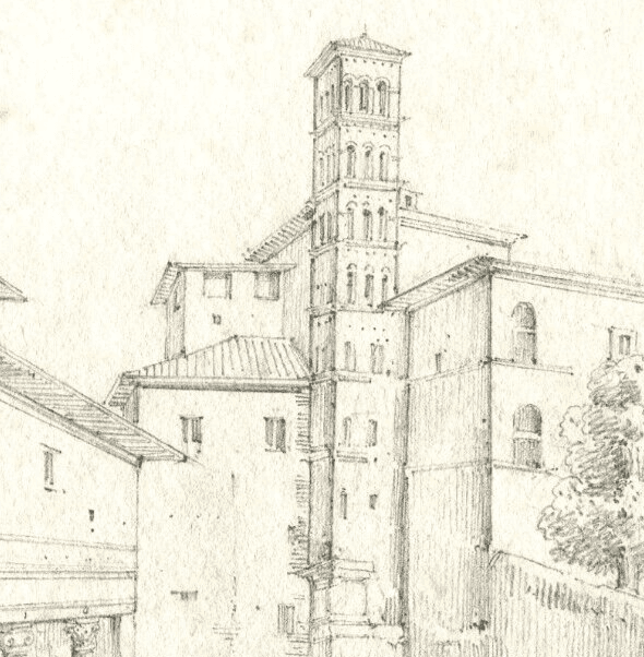 Antique Pencil Drawing Original 19th Landscape, Architecture, France, Saint Jean image 2