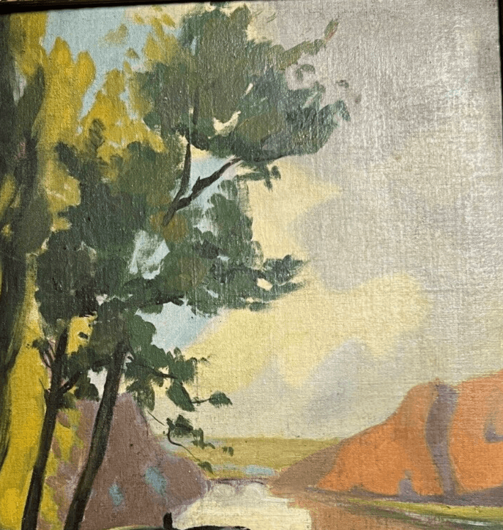 Vintage Oil Painting Maritime Landscape, Seaview, Boat, Tree signed image 5