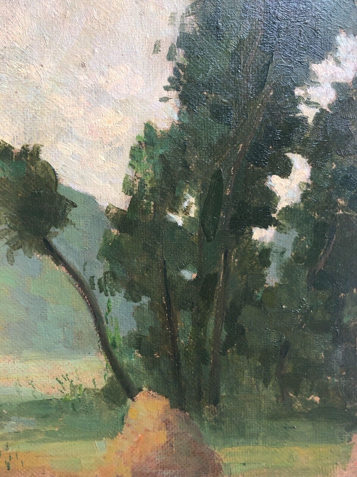 Antique Painting Original Landscape, Tree near a Pile of Hay 1905 image 1