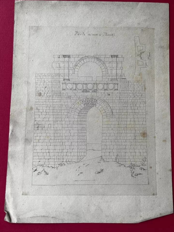 Drawing 19th century Original Antique Pencil North Door, Perouse, Architecture image 6