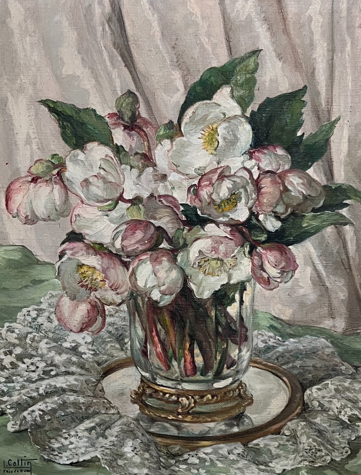 Painting Roses Flower Bouquet by Louise COTTIN (1907-1974)