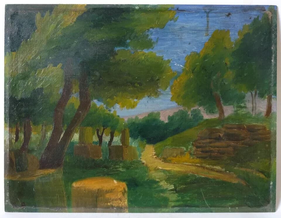 Vintage Original Painting signed Olympia Landscape Forest and Trees image 2