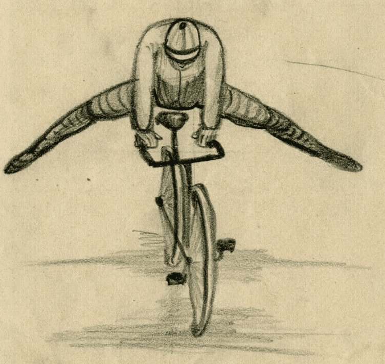 Modern Vintage Drawing Original Man Portrait on a Bike, Caricatures image 1