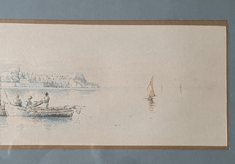 Antique Painting Original Landscape, Corfu, People, Cityview, Boat, Sea image 5