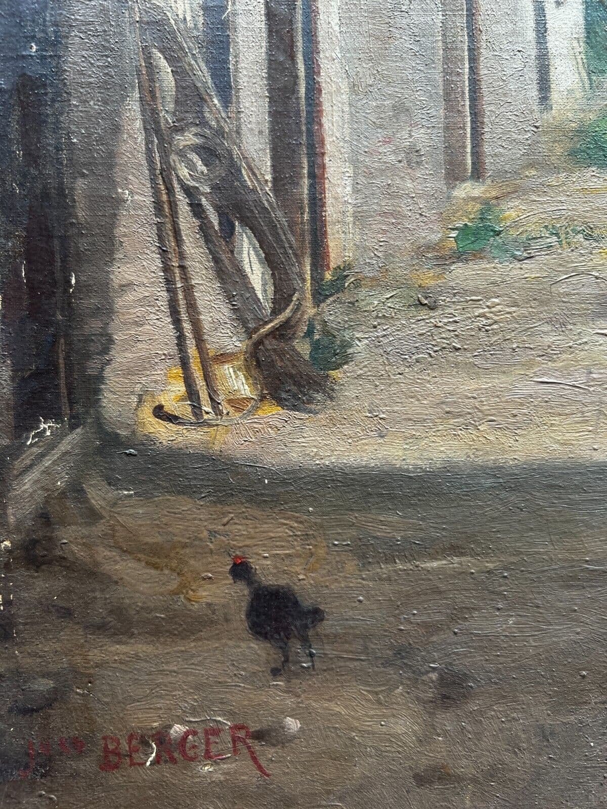 Antique Oil Painting Signed Original Landscape, Farm, House Artwork French image 3