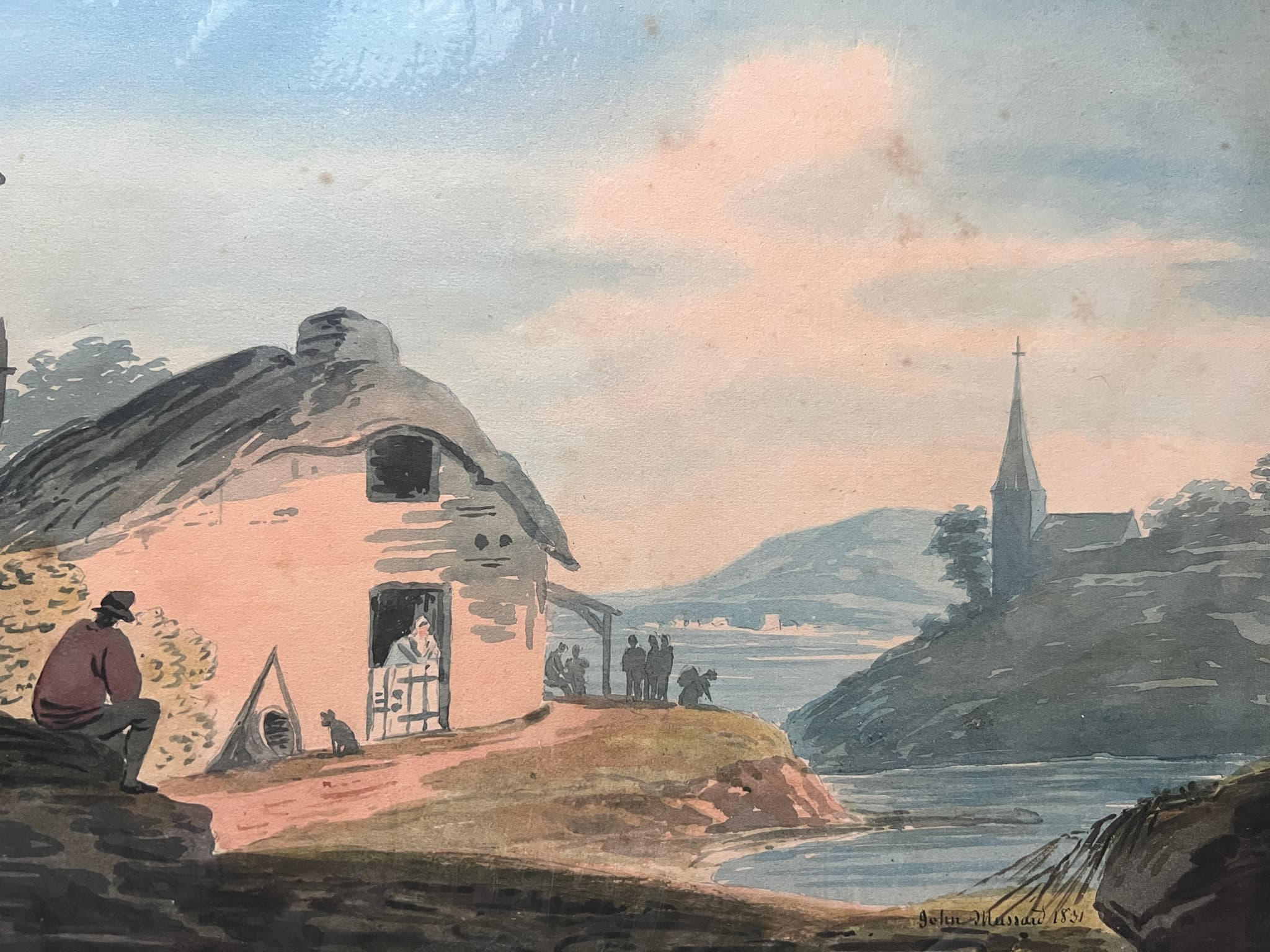 Drawing John MUSSARD (XIX) Lake Landscape with Man image 1